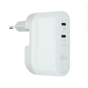 شارژر دیواری 65 وات بودی مدل Budi AC326REW دو پین با دو خروجی USB-C و سری قابل چرخش